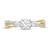 Thumbnail Image 4 of Lab-Created White Sapphire Three Stone Split Shank Ring in 10K Gold