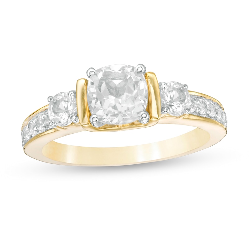 6.0mm Cushion-Cut Lab-Created White Sapphire Collar Ring in Sterling Silver with 14K Gold Plate