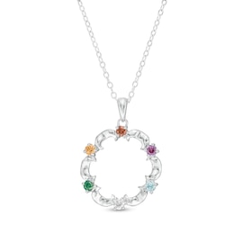 Mother's Birthstone Floral Outline Pendant (2-6 Stones)