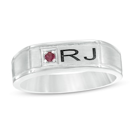 Men's Birthstone Engravable Satin Inlay Ring (2 Initials)
