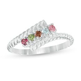 Mother's Birthstone Slant Rope-Textured Bypass Ring (2-5 Stones)