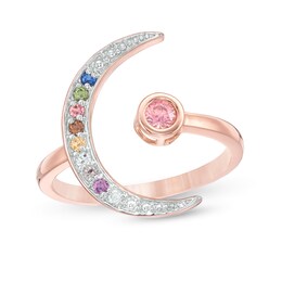 Mother's Bezel-Set Birthstone Beaded Crescent Moon Wrap Ring (10 Stones)