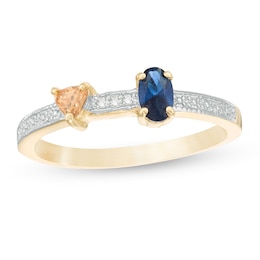 Couple's Oval and Heart-Shaped Birthstone and Diamond Accent Beaded Ring (2 Stones)