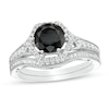 Thumbnail Image 0 of 7.0mm Lab-Created Black Sapphire and 0.37 CT. T.W. Diamond Hexagonal Frame Vintage-Style Bridal Set in 10K White Gold