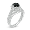 Thumbnail Image 2 of 7.0mm Lab-Created Black Sapphire and 0.37 CT. T.W. Diamond Hexagonal Frame Vintage-Style Bridal Set in 10K White Gold