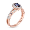 Thumbnail Image 2 of Oval Lab-Created Blue and White Sapphire Frame Art Deco Bridal Set in 10K Rose Gold