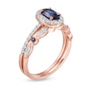 Thumbnail Image 3 of Oval Lab-Created Blue and White Sapphire Frame Art Deco Bridal Set in 10K Rose Gold