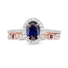 Thumbnail Image 3 of Oval Lab-Created Blue and White Sapphire Frame Art Deco Bridal Set in 10K Rose Gold