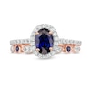 Thumbnail Image 4 of Oval Lab-Created Blue and White Sapphire Frame Art Deco Bridal Set in 10K Rose Gold