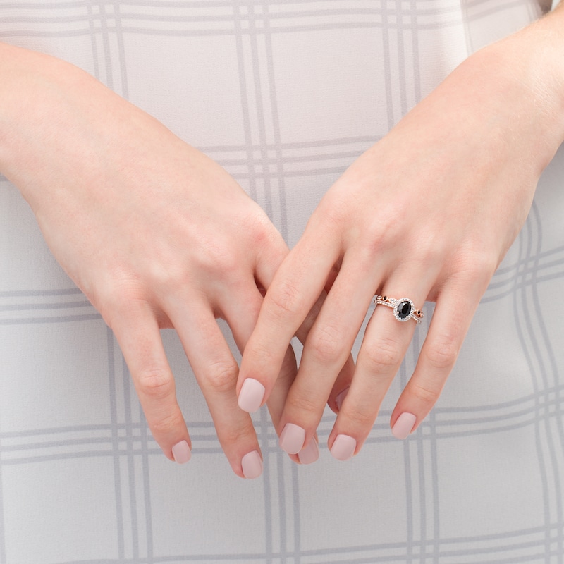 Main Image 2 of Oval Black Spinel and Lab-Created White Sapphire Frame Art Deco Bridal Set in 10K Rose Gold