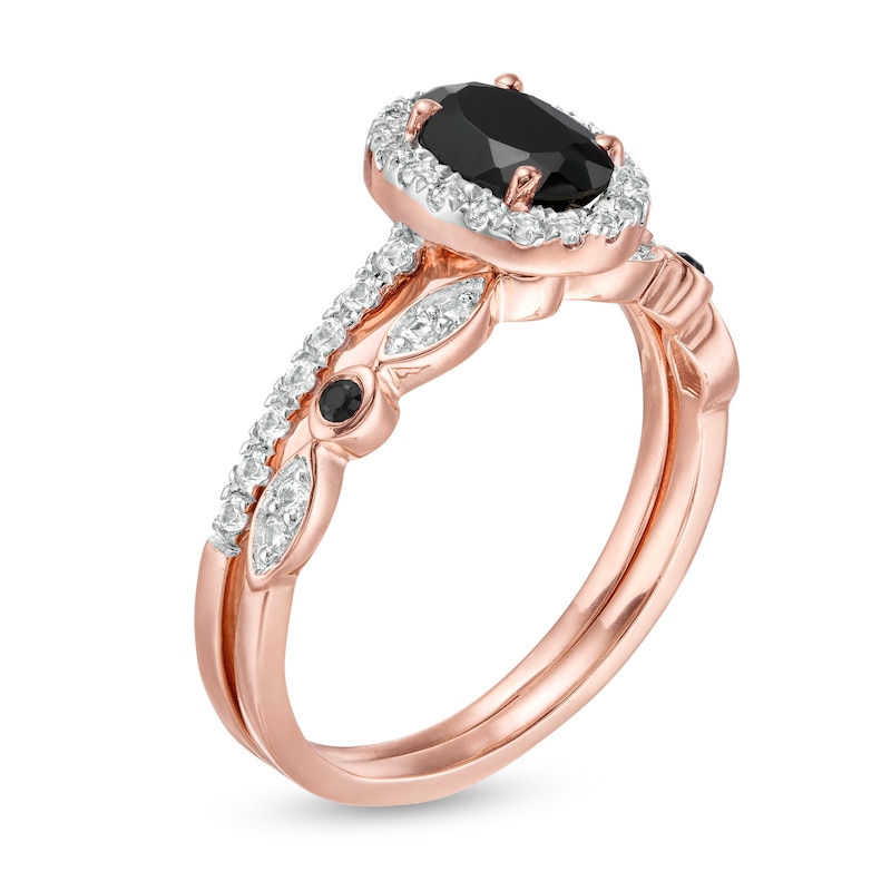 Main Image 3 of Oval Black Spinel and Lab-Created White Sapphire Frame Art Deco Bridal Set in 10K Rose Gold