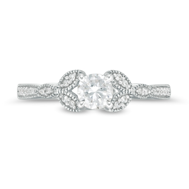 0.37 CT. T.W. Diamond Leaf-Sides Vintage-Style Engagement Ring in 10K White Gold
