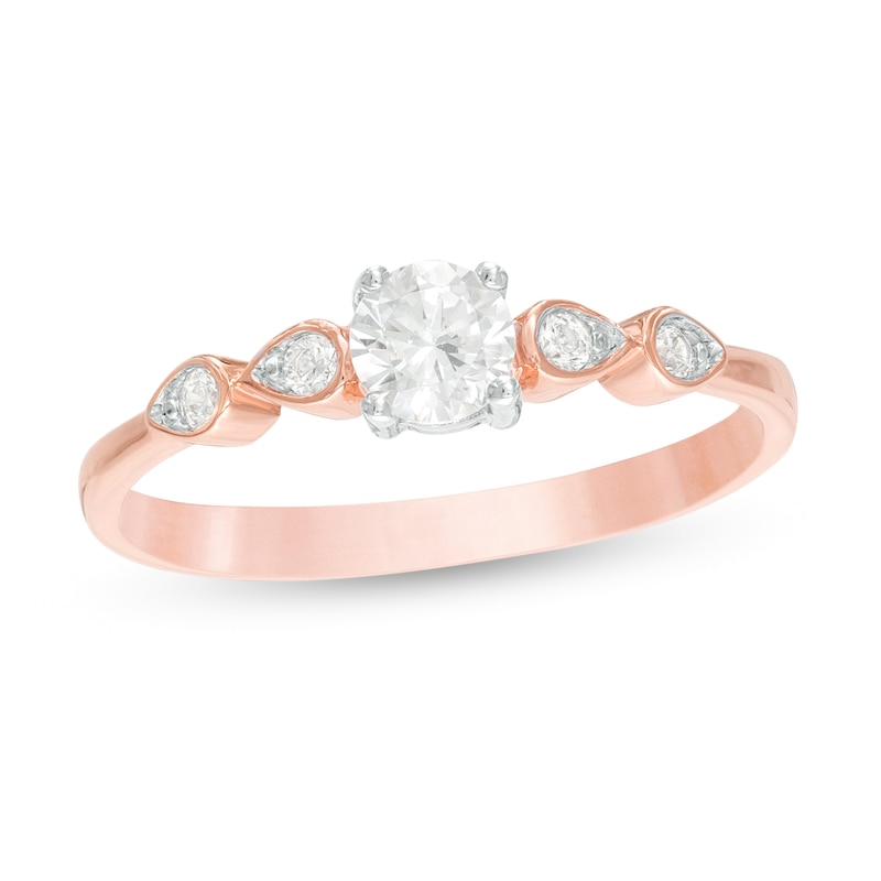 Main Image 1 of 0.29 CT. T.W. Diamond Petal-Sides Engagement Ring in 10K Rose Gold