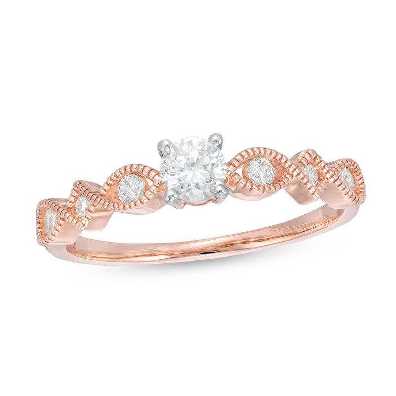 0.37 CT. T.W. Diamond Art Deco Vintage-Style Engagement Ring in 10K Rose Gold