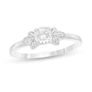 0.37 CT. T.W. Diamond Petal Tri-Sides Engagement Ring in 10K White Gold