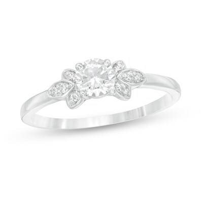 0.37 CT. T.W. Diamond Petal Tri-Sides Engagement Ring in 10K White Gold