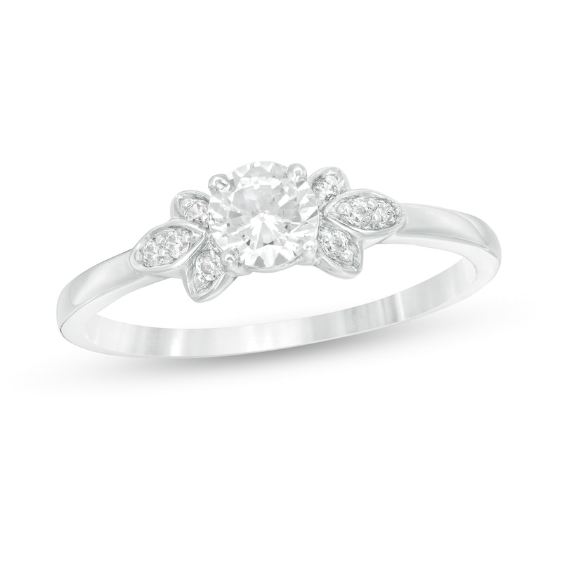 0.37 CT. T.W. Diamond Petal Tri-Sides Engagement Ring in 10K White Gold