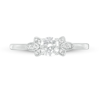 0.37 CT. T.W. Diamond Petal Tri-Sides Engagement Ring in 10K White Gold