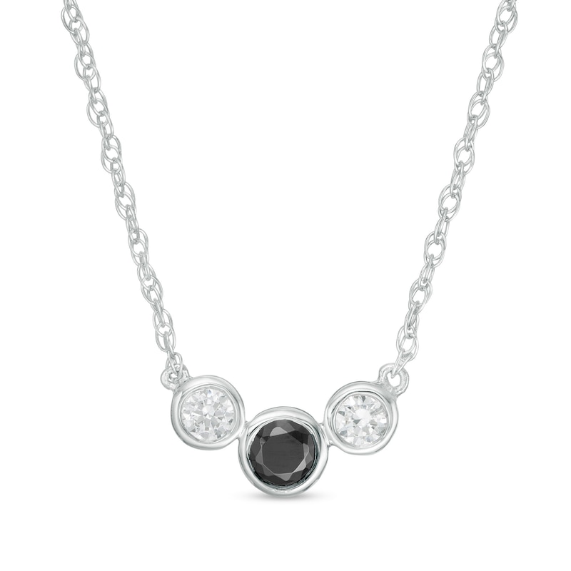 0.23 CT. T.W. Enhanced Black and White Diamond Three Stone Bezel-Set Necklace in 10K White Gold|Peoples Jewellers