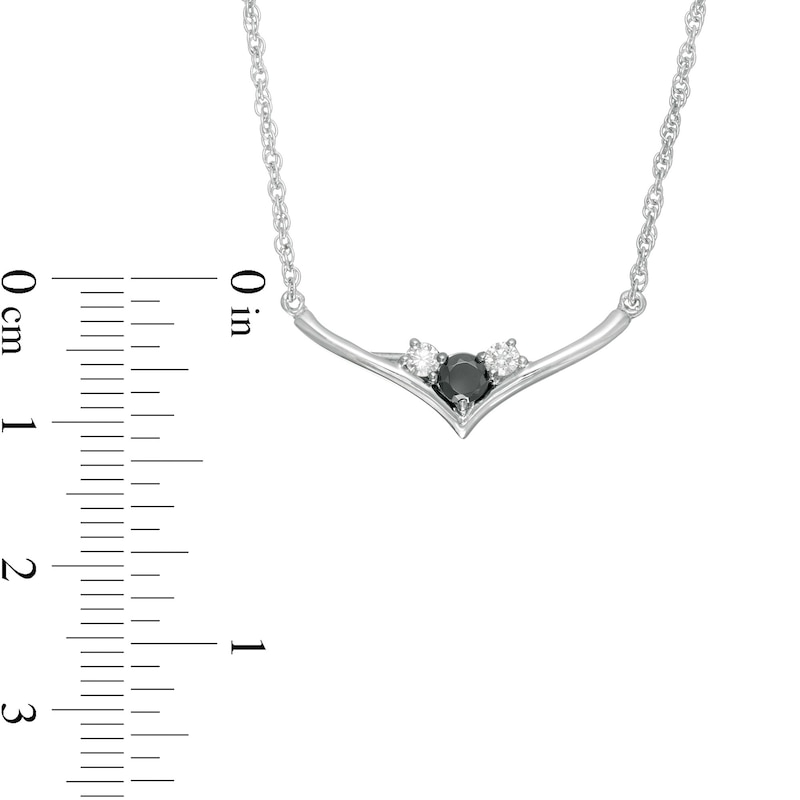 0.23 CT. T.W. Enhanced Black and White Diamond Three Stone Chevron Necklace in Sterling Silver