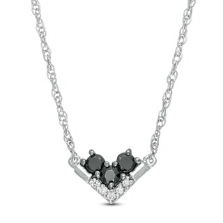 0.145 CT. T.W. Enhanced Black and White Diamond Chevron Necklace in 10K White Gold