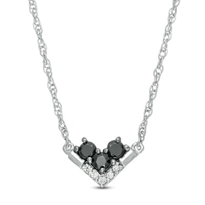 0.145 CT. T.W. Enhanced Black and White Diamond Chevron Necklace in 10K White Gold