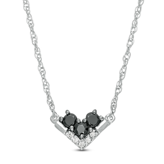 0.145 CT. T.W. Enhanced Black and White Diamond Chevron Necklace in 10K White Gold