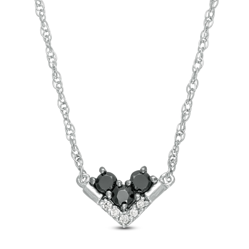 0.145 CT. T.W. Enhanced Black and White Diamond Chevron Necklace in 10K White Gold
