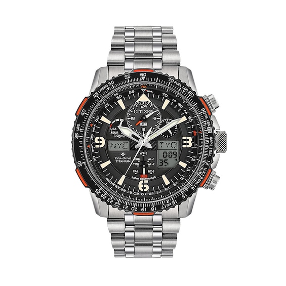 Men's Citizen Eco-Drive® Promaster Skyhawk A-T Super Titanium™ Chronograph Watch with Black Dial (Model: JY8108-53E)