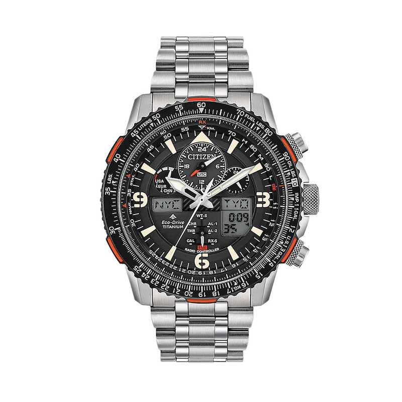 Men's Citizen Eco-Drive® Promaster Skyhawk A-T Super Titanium™ Chronograph Watch with Black Dial (Model: JY8108-53E)
