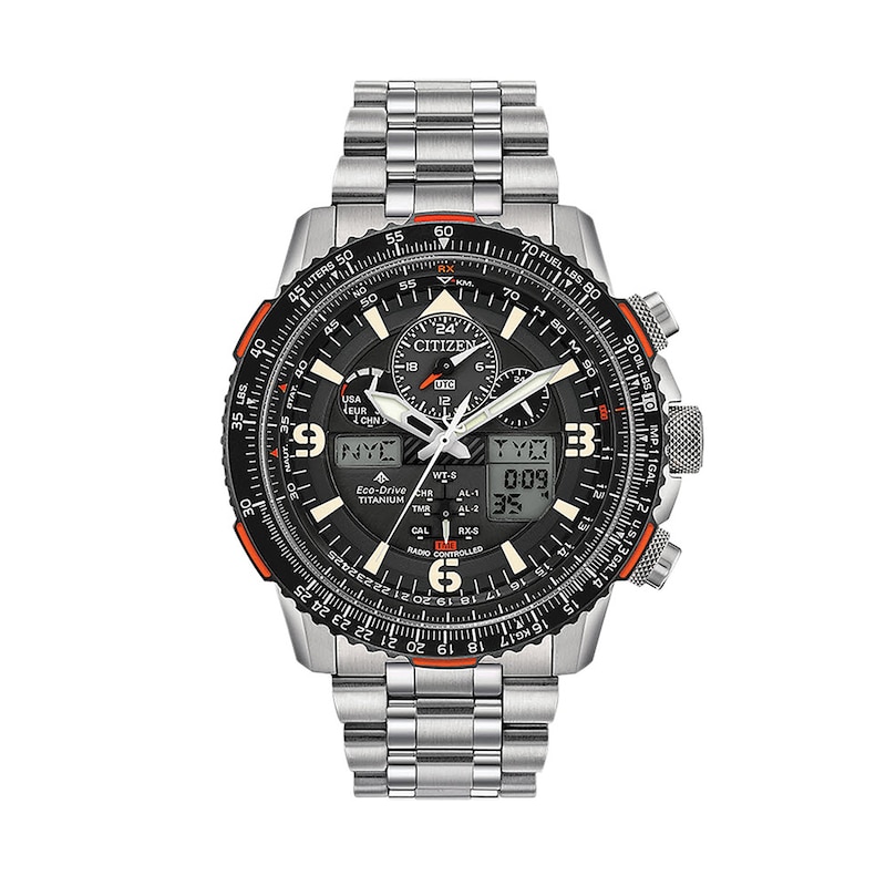 Men's Citizen Eco-Drive® Promaster Skyhawk A-T Super Titanium™ Chronograph Watch with Black Dial (Model: JY8108-53E)|Peoples Jewellers