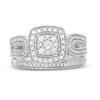 Thumbnail Image 4 of 0.45 CT. T.W. Composite Diamond Cushion Frame Looped Vintage-Style Bridal Set in 10K White Gold