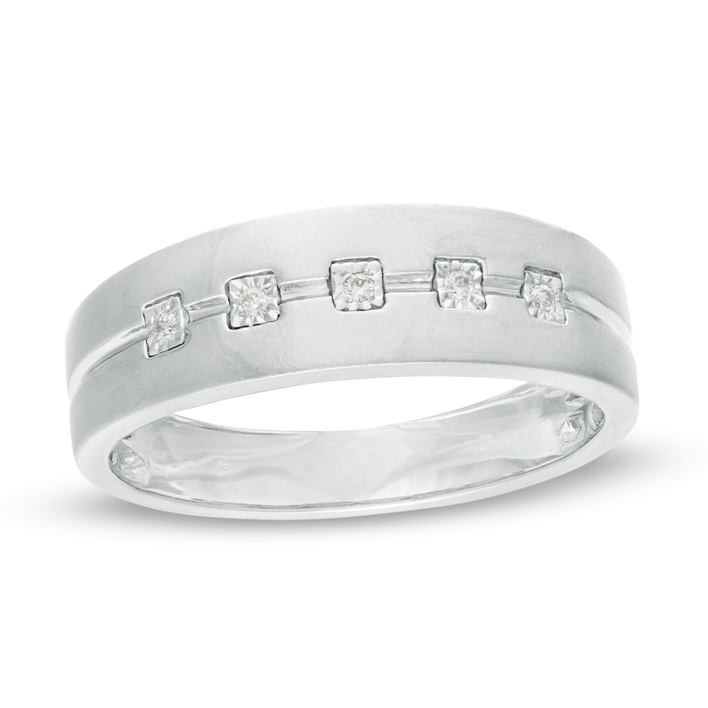 Men's 0.06 CT. T.W. Diamond Grooved Band in 10K White Gold|Peoples Jewellers