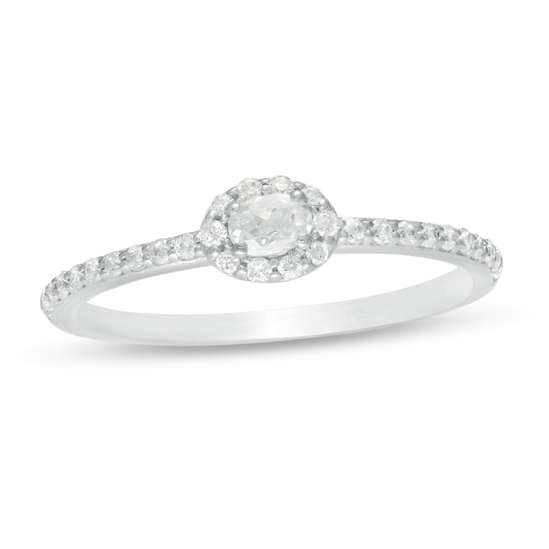 Main Image 1 of 0.23 CT. T.W. Oval Diamond Sideways Frame Engagement Ring in 10K White Gold