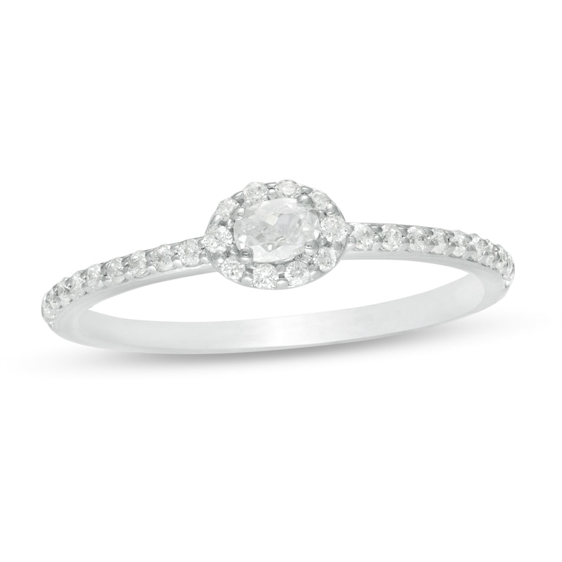 0.23 CT. T.W. Oval Diamond Sideways Frame Engagement Ring in 10K White Gold|Peoples Jewellers