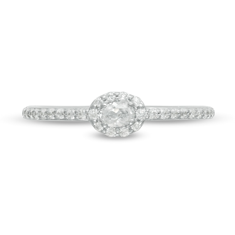 Main Image 4 of 0.23 CT. T.W. Oval Diamond Sideways Frame Engagement Ring in 10K White Gold