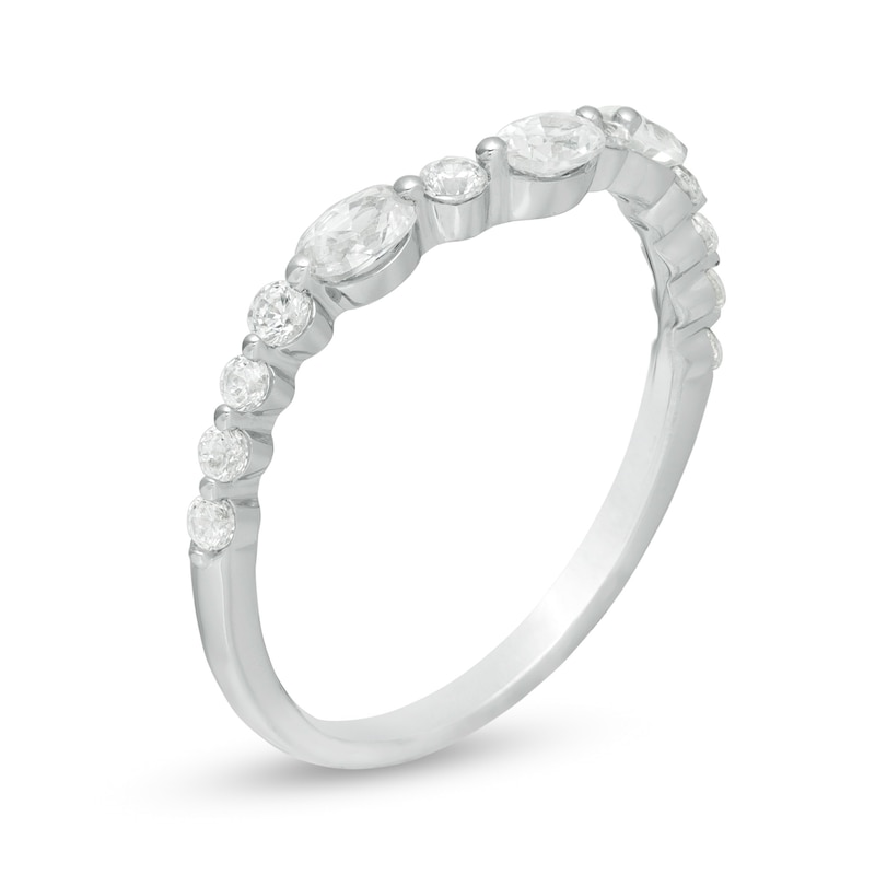 Main Image 3 of 0.45 CT. T.W. Oval Diamond Alternating Contour Anniversary Band in 14K White Gold