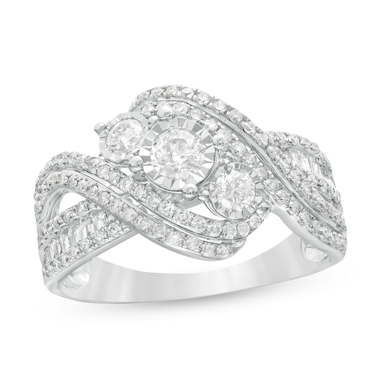 Main Image 1 of 1.00 CT. T.W. Diamond Past Present Future® Bypass Engagement Ring in 10K White Gold