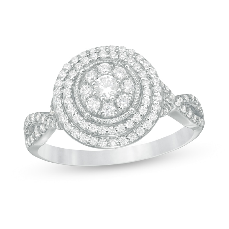 Main Image 1 of 0.50 CT. T.W. Diamond Double Frame Twist Shank Engagement Ring in 10K White Gold