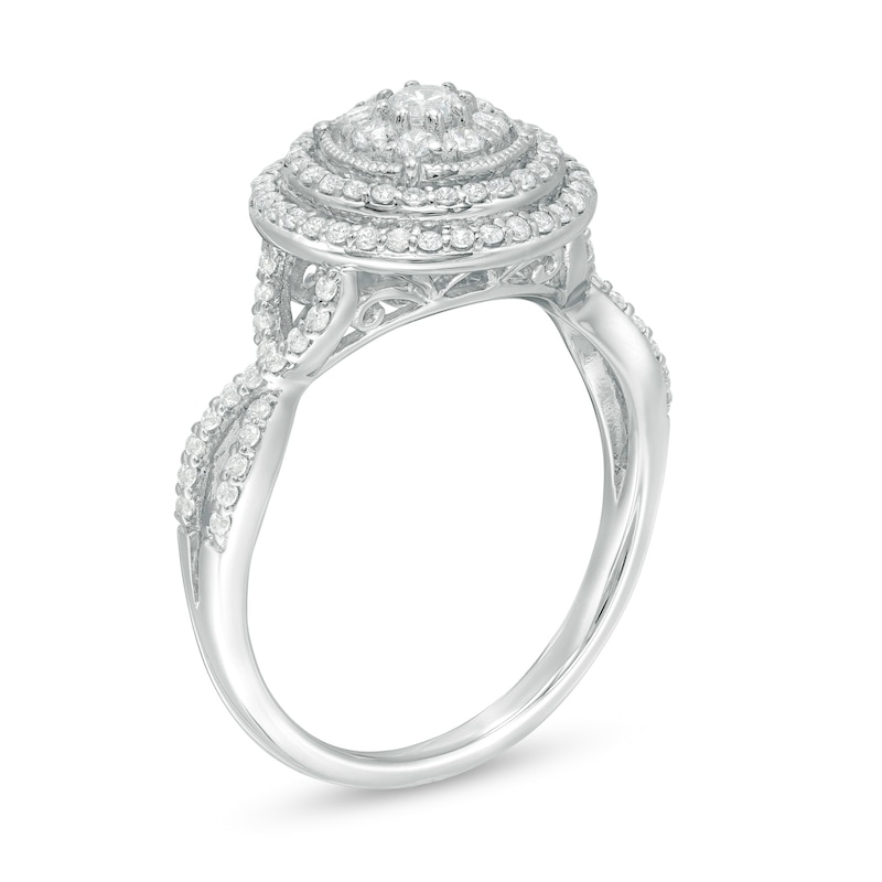 Main Image 3 of 0.50 CT. T.W. Diamond Double Frame Twist Shank Engagement Ring in 10K White Gold