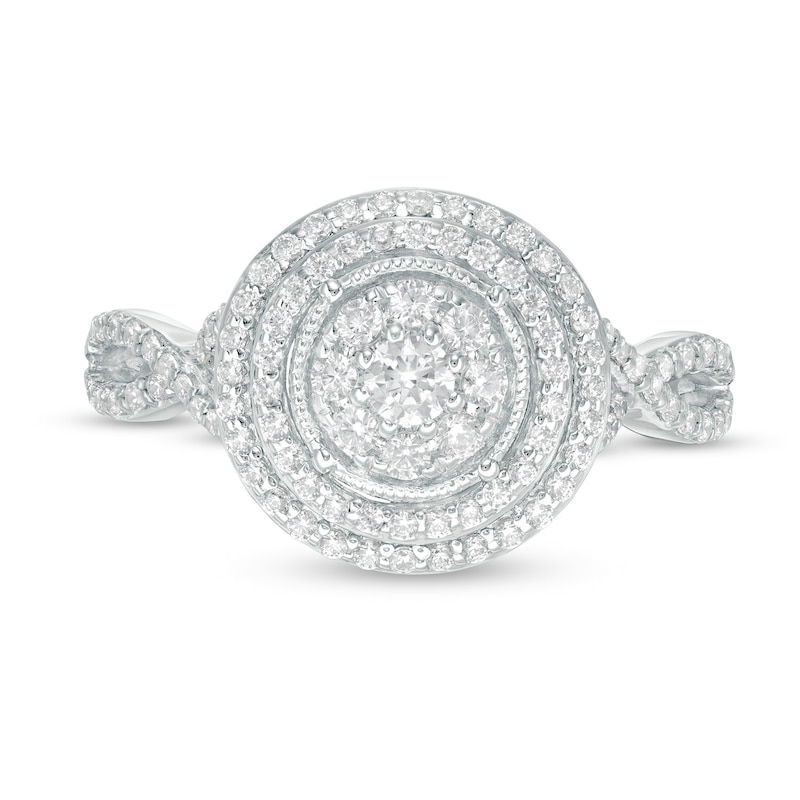 Main Image 4 of 0.50 CT. T.W. Diamond Double Frame Twist Shank Engagement Ring in 10K White Gold