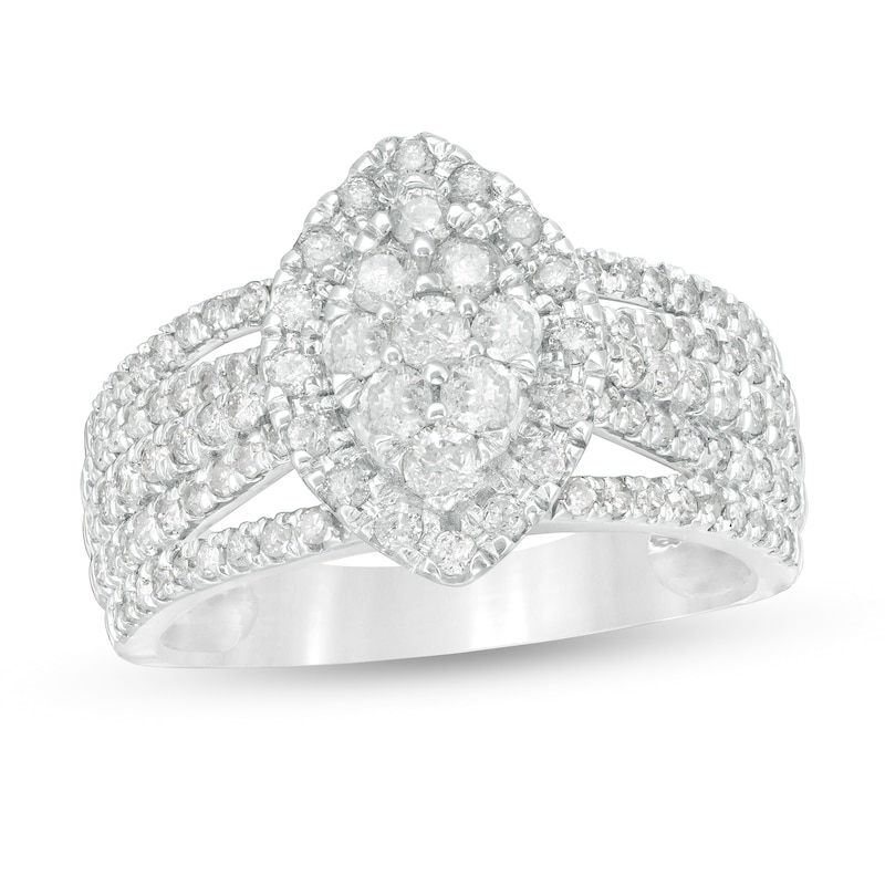 0.95 CT. T.W. Composite Diamond Marquise-Shaped Frame Multi-Row Ring in 10K White Gold