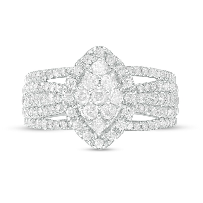 0.95 CT. T.W. Composite Diamond Marquise-Shaped Frame Multi-Row Ring in 10K White Gold
