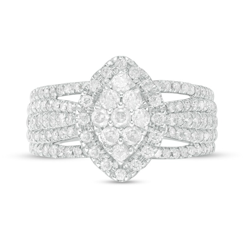 0.95 CT. T.W. Composite Diamond Marquise-Shaped Frame Multi-Row Ring in 10K Gold|Peoples Jewellers