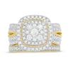 Thumbnail Image 4 of 1.29 CT. T.W. Multi-Diamond Cushion Frame Vintage-Style Bridal Set in 10K Gold