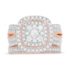 Thumbnail Image 4 of 1.29 CT. T.W. Multi-Diamond Cushion Frame Vintage-Style Bridal Set in 10K Rose Gold