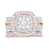 Thumbnail Image 3 of 1.29 CT. T.W. Multi-Diamond Cushion Frame Vintage-Style Bridal Set in 10K Rose Gold