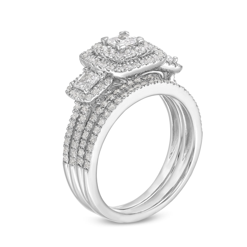 1.23 CT. T.W. Princess-Cut Diamond Past Present Future® Bridal Set in 14K White Gold (I/I2)