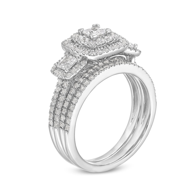 Main Image 3 of 1.23 CT. T.W. Princess-Cut Diamond Past Present Future® Bridal Set in 14K White Gold (I/I2)