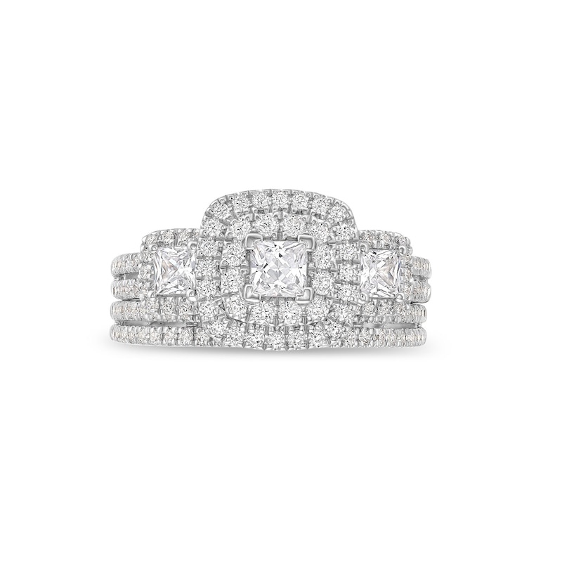 1.23 CT. T.W. Princess-Cut Diamond Past Present Future® Bridal Set in 14K White Gold (I/I2)